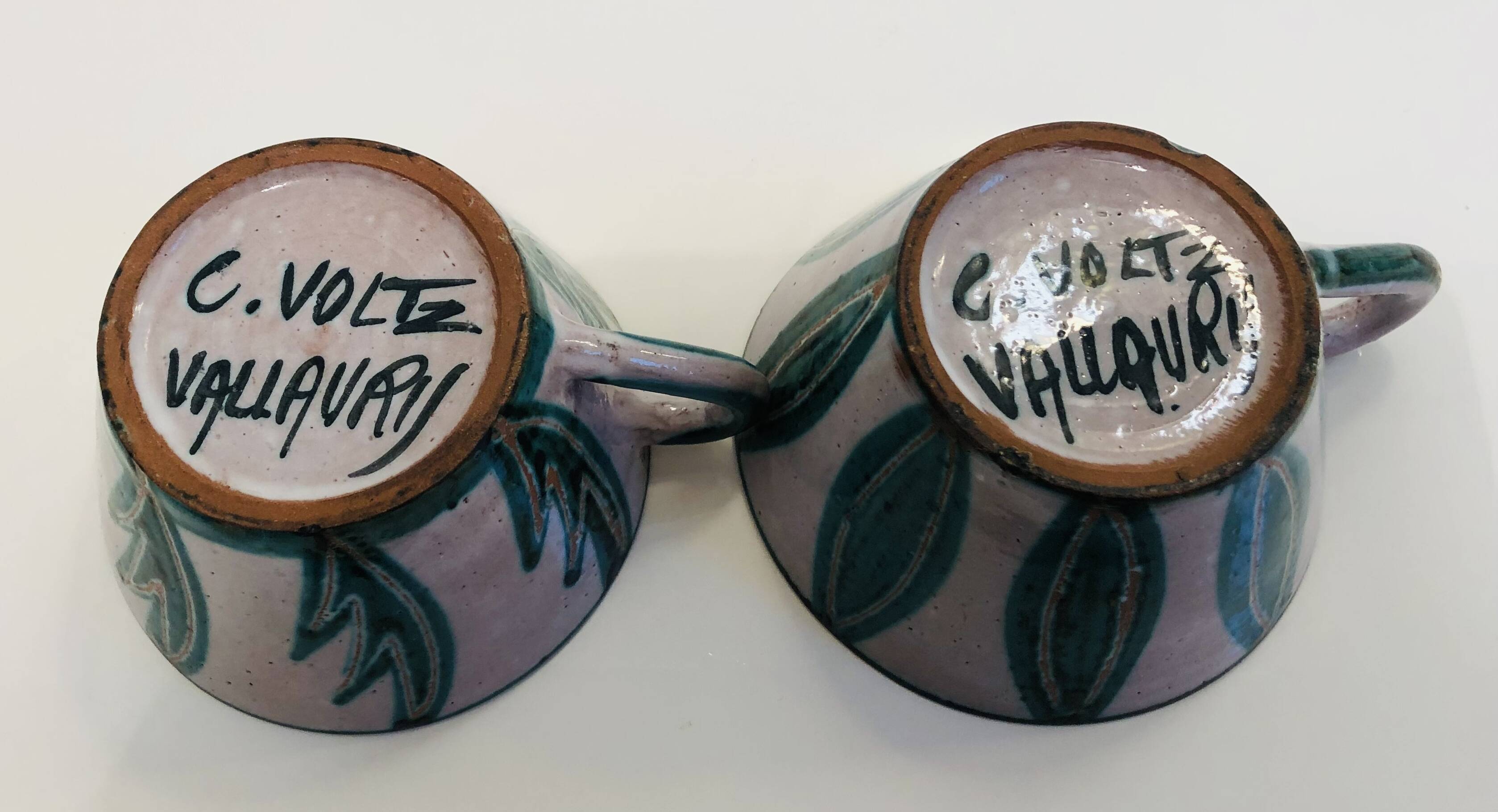 Two coffee or tea cups with their saucer Charles Voltz Vallauris 50s