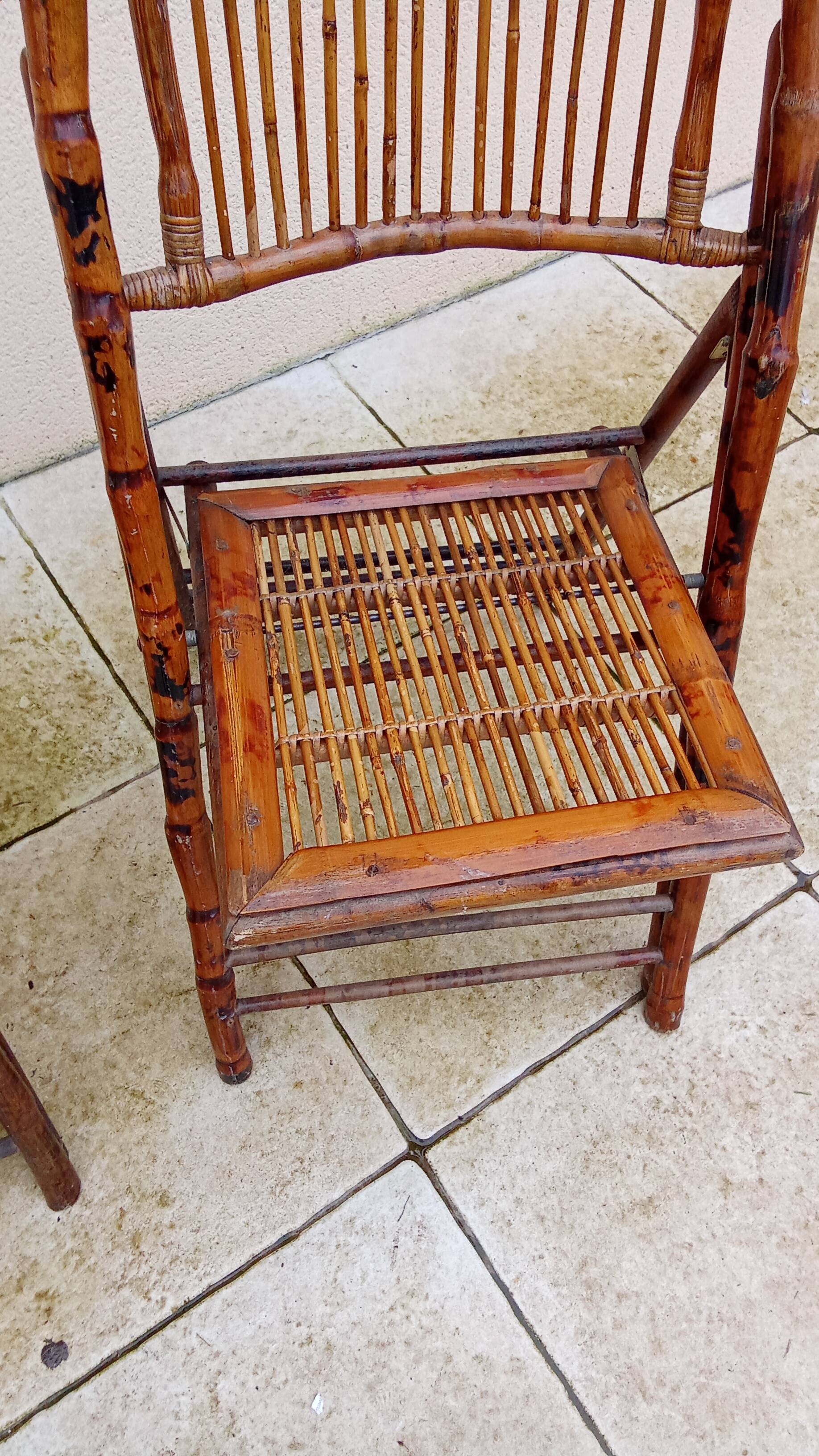 Pair of vintage bamboo folding chairs