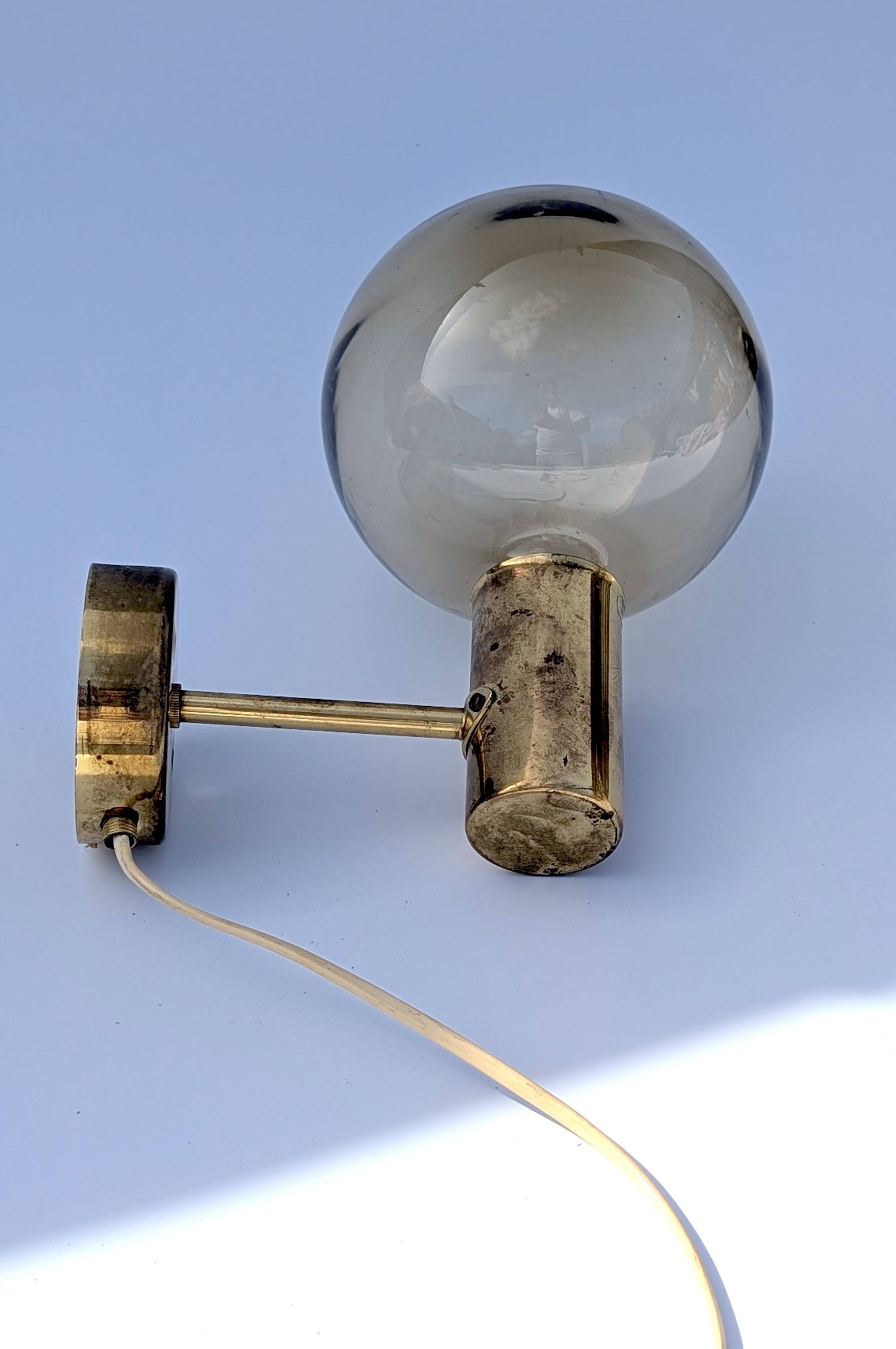 Brass and smoked glass wall lights Model V149 - Hans-Agne Jakobsson