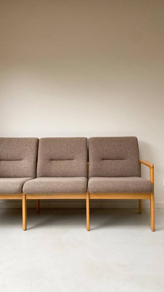 Vintage wooden seating area / sofa and 2 armchairs