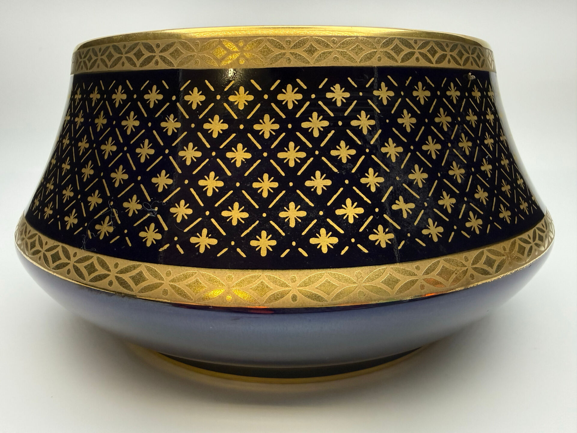 Vintage cobalt blue and gold porcelain bonbonnière.