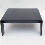 Square black lacquered wood coffee table design 1980
