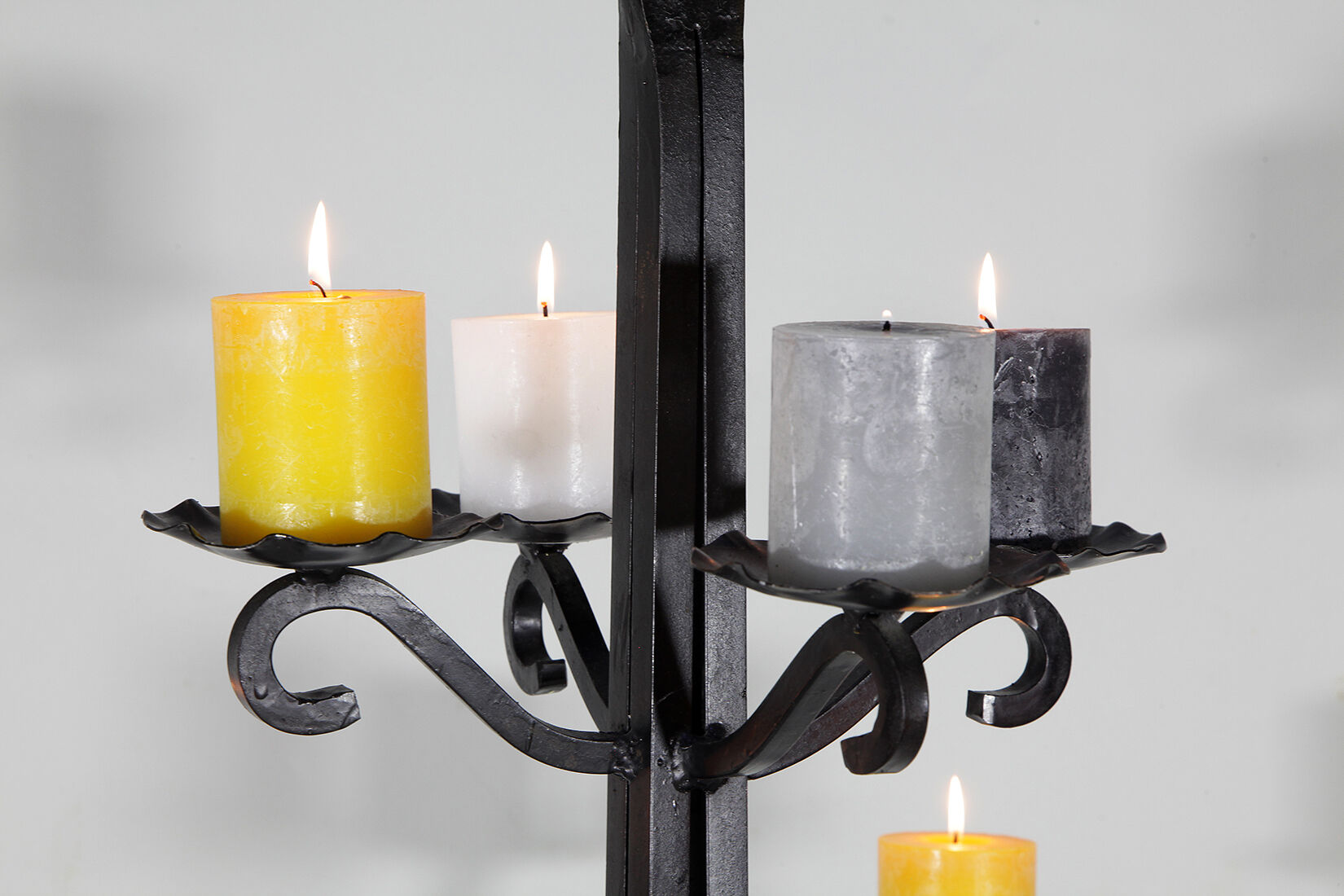 Vintage ceiling brutalist wrought iron chandelier candle holder