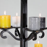 Vintage ceiling brutalist wrought iron chandelier candle holder
