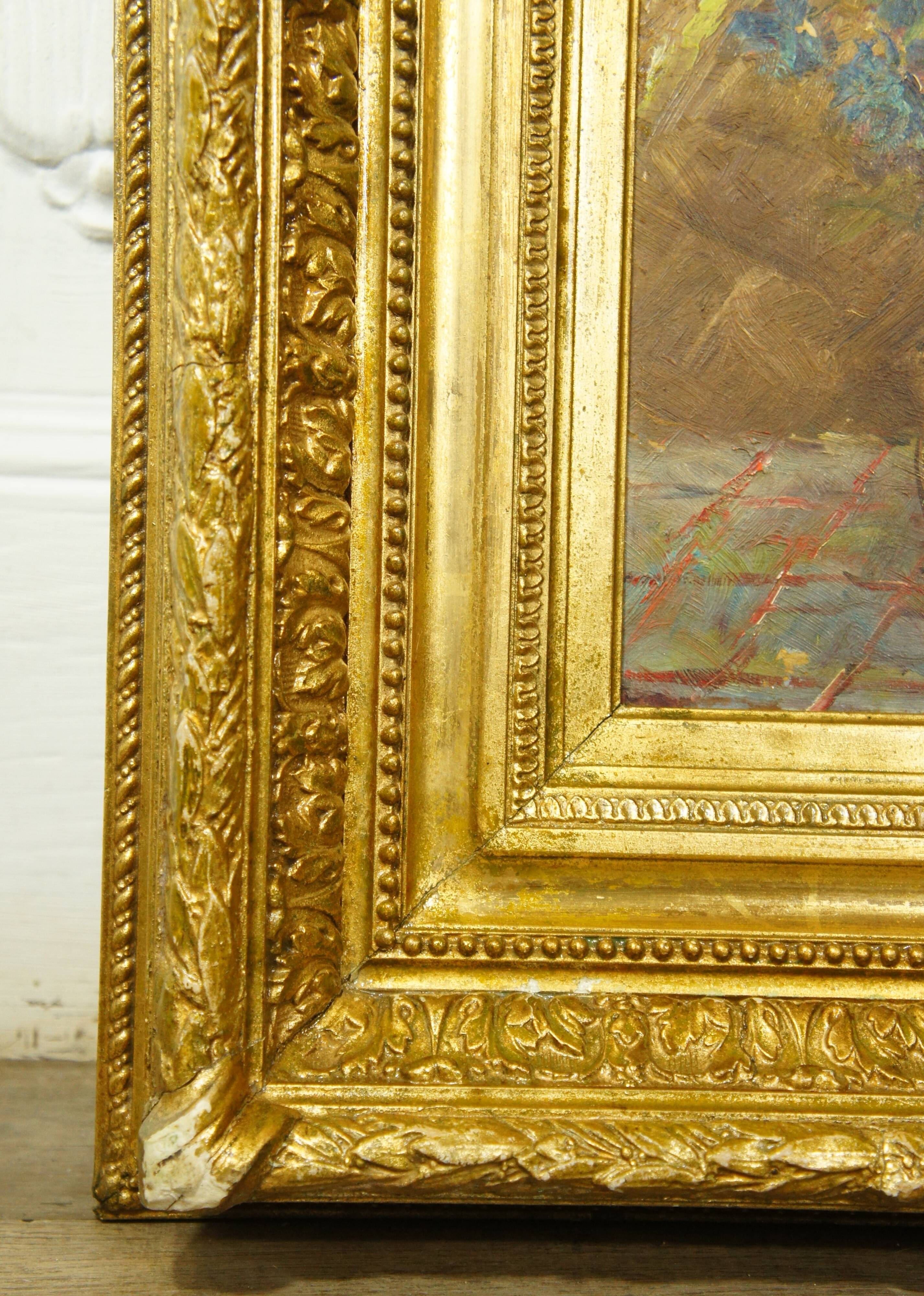 Huile sur bois Paul Féron, cadre à la feuille d'or