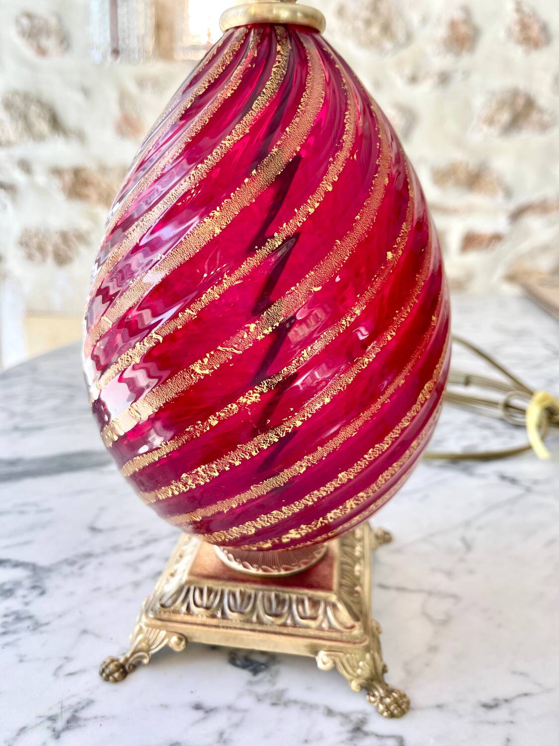 Murano glass table lamp in Ruby color, Rigadin, Italy 1950