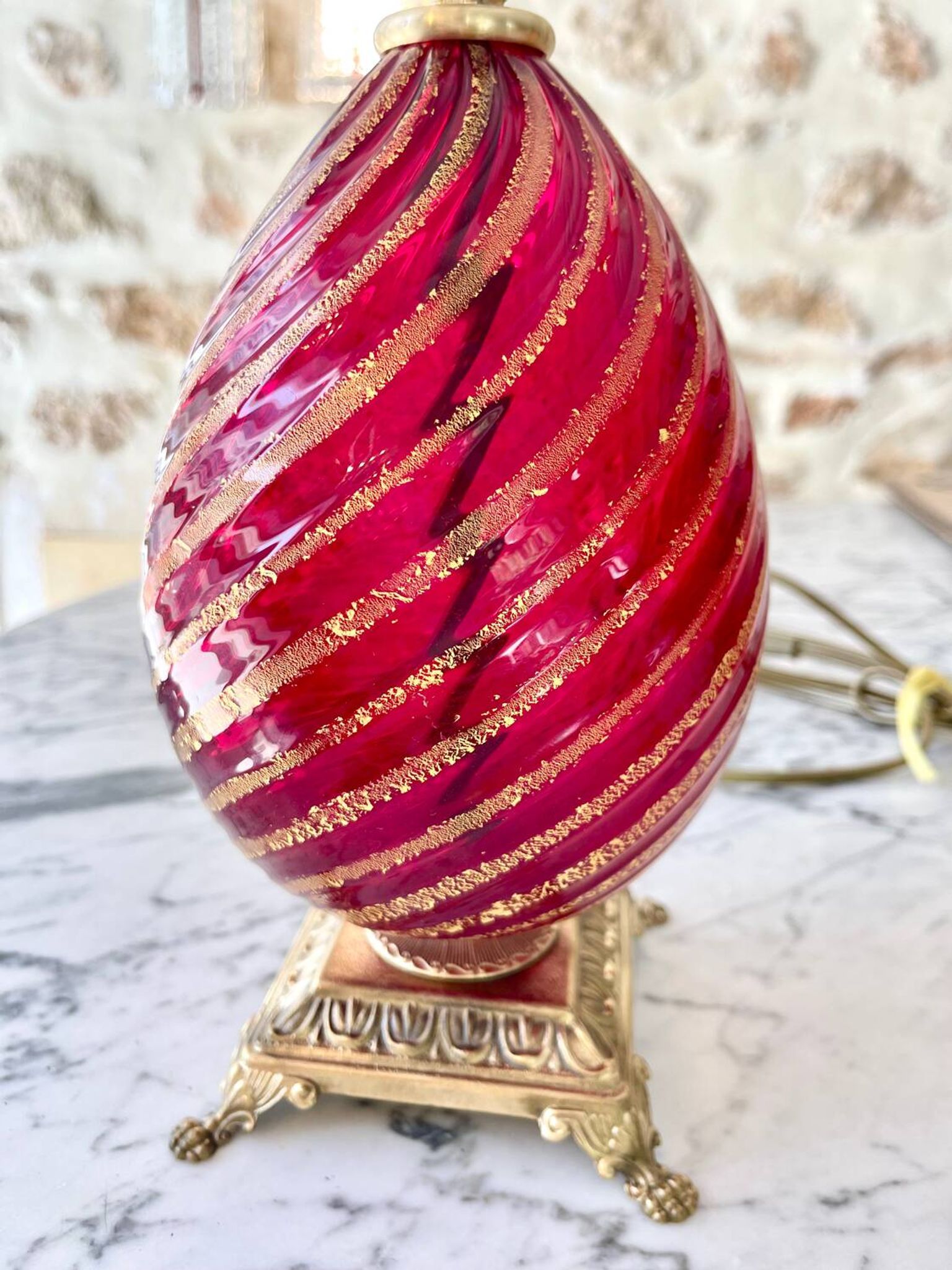 Lampe de table verre murano couleur Rubis Rigadin ,Italie 1950