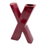 Space age red X letter shaped solifleur vase, Marcel Radureau France 1970