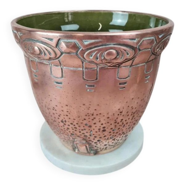 Cache-pot ancien Art Nouveau Gustave De Bruyn Fives-lille �� cuivre galvanoplastie