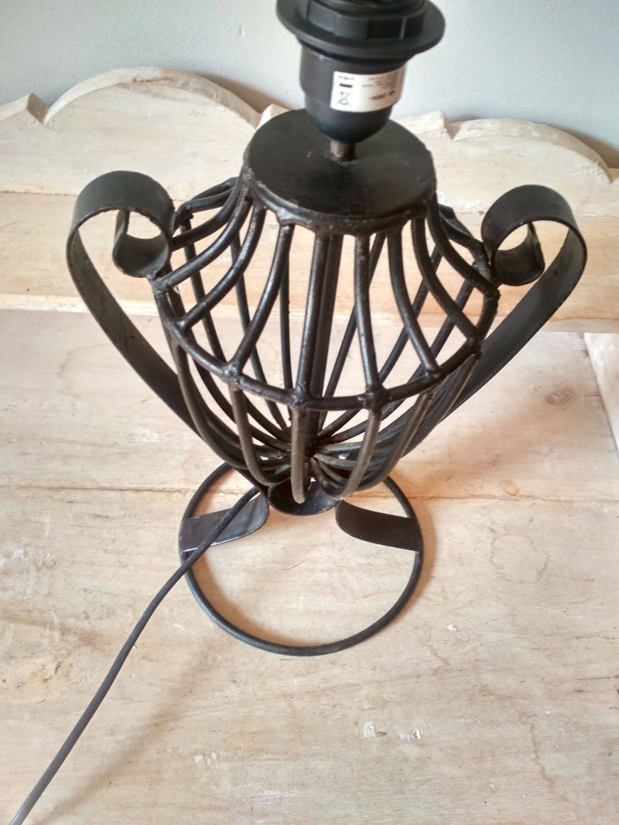 Wrought iron lamp base - black metal urn lamp - cage lamp | Selency