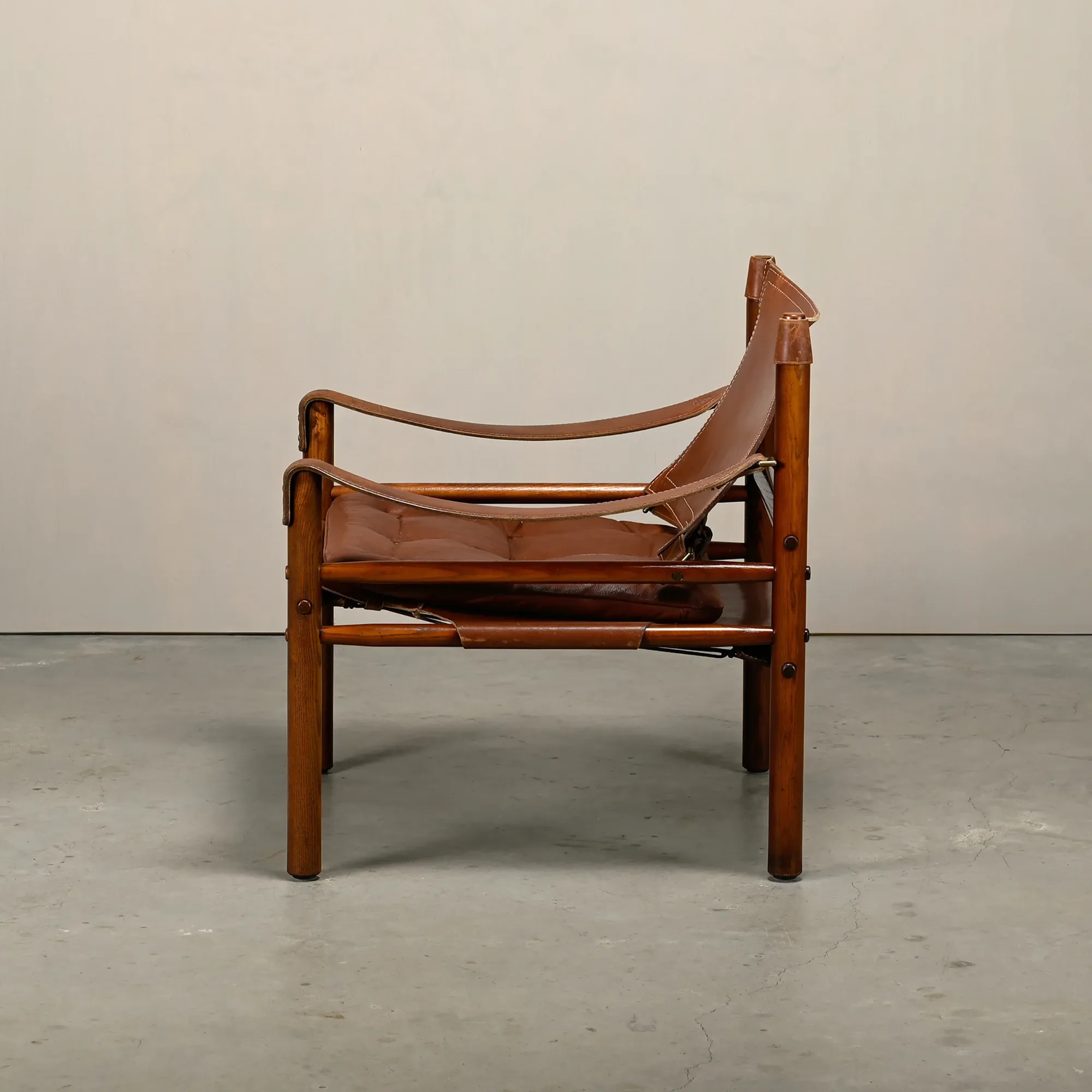 Arne Norell Sirocco Safari Lounge Chair in stained Ash and Brown Leather