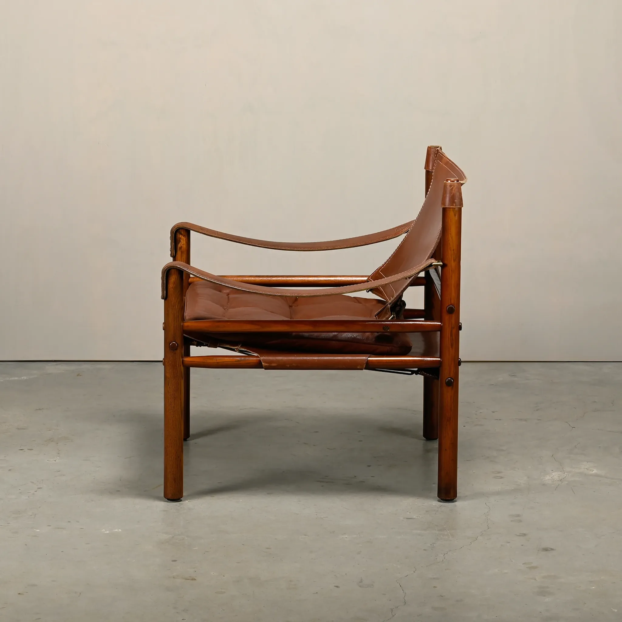 Arne Norell Sirocco Safari Lounge Chair in stained Ash and Brown Leather