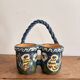 Double Pot Pottery Ceramic Terracotta Blue Bird Alsace Twisted Handle