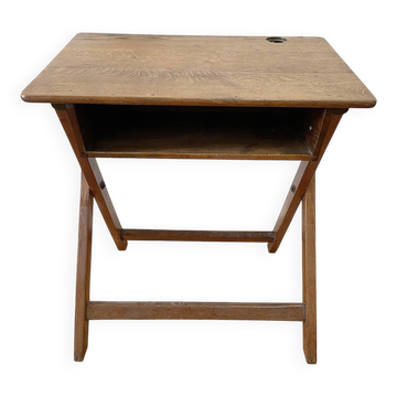 Bureau enfant ancien pliant années 50/60 – bois massif, plateau incliné