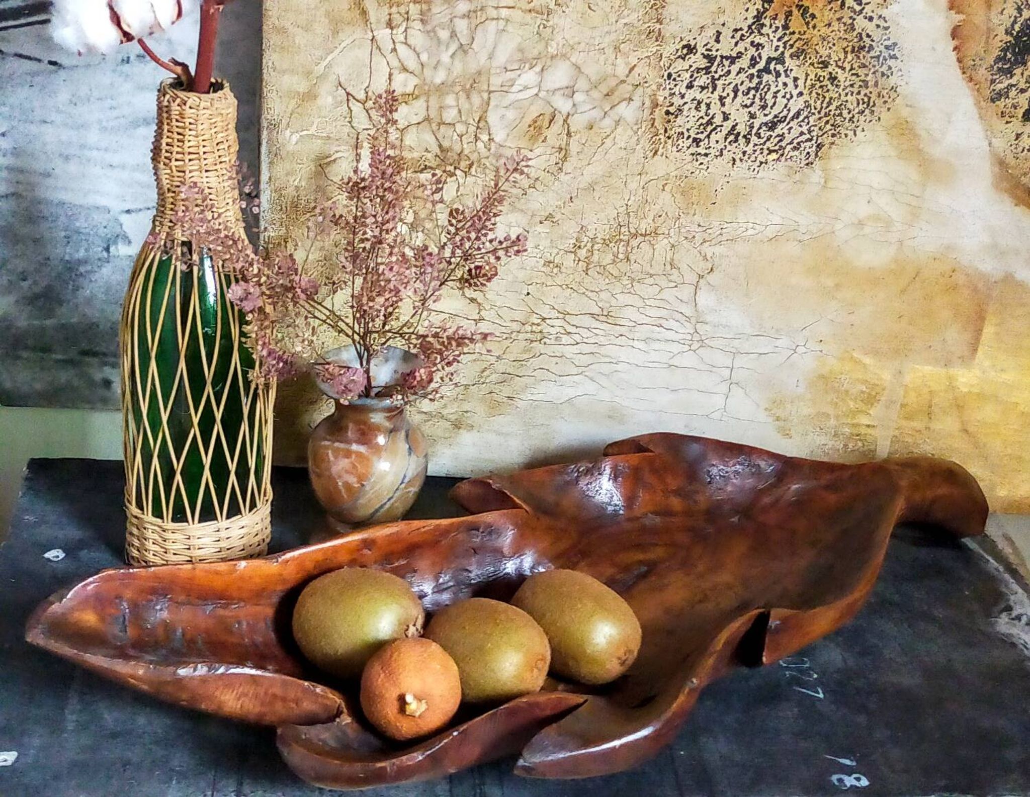 Coupe feuille en bois massif sculptée XXL ancienne