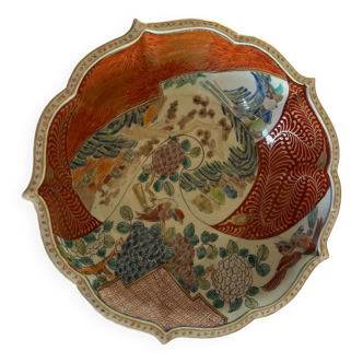 Chinese ceramic cup landscape patterns brass base supported by 4 elephants lai