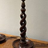 Oak Open Barley Twist Candlesticks with cast brass tops
