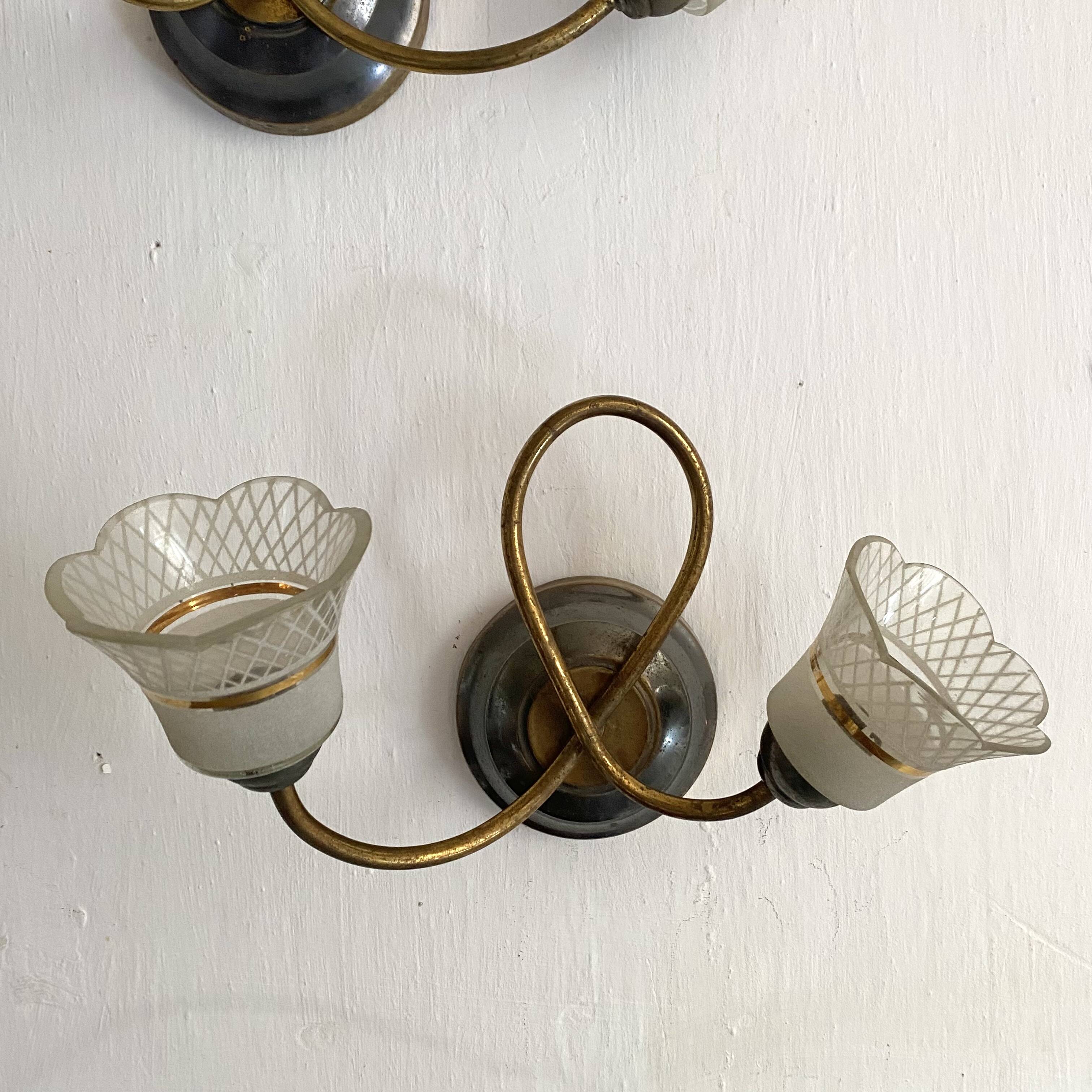 Pair of Art Deco double tulip wall lights