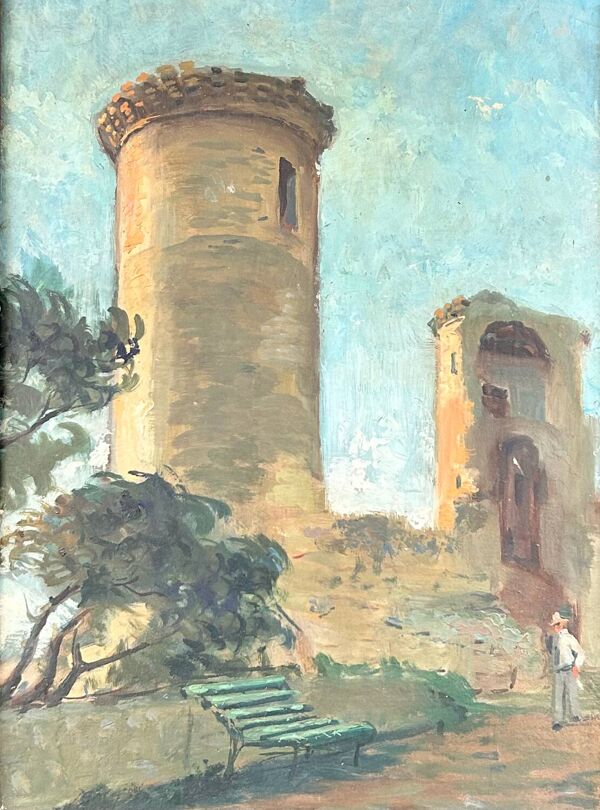 Tableau ancien le promeneur du parc