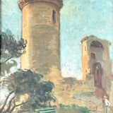 Old painting of the park walker