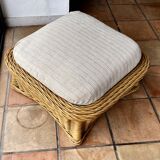 Square pouf or footstool in rattan