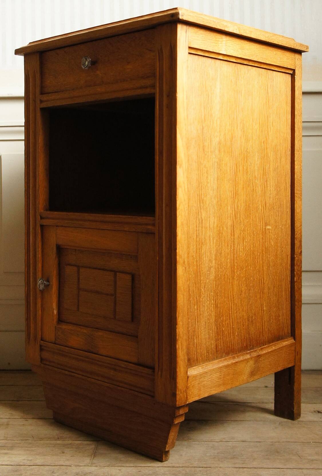 1930 bedside table in oak & black marble