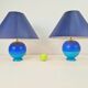 Lampes de table sphériques en céramique bleue vintage, années 1970, ensemble de 2