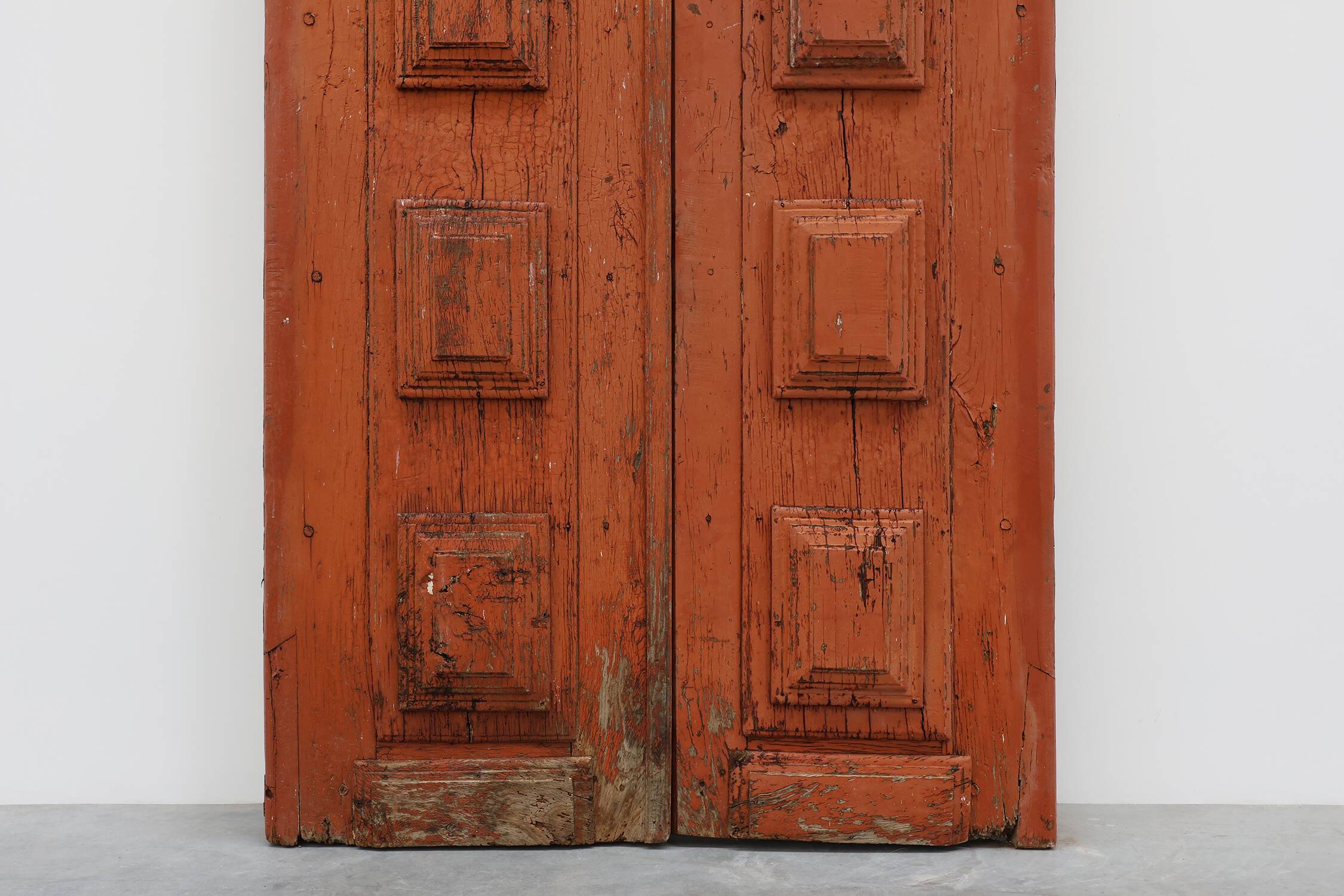 Large 17th century Monastery doors in terracotta lacquered oak, Portugal