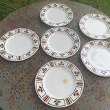 Set of 6 flat plates, Art Deco, Monaco model, K & G Lunevile,