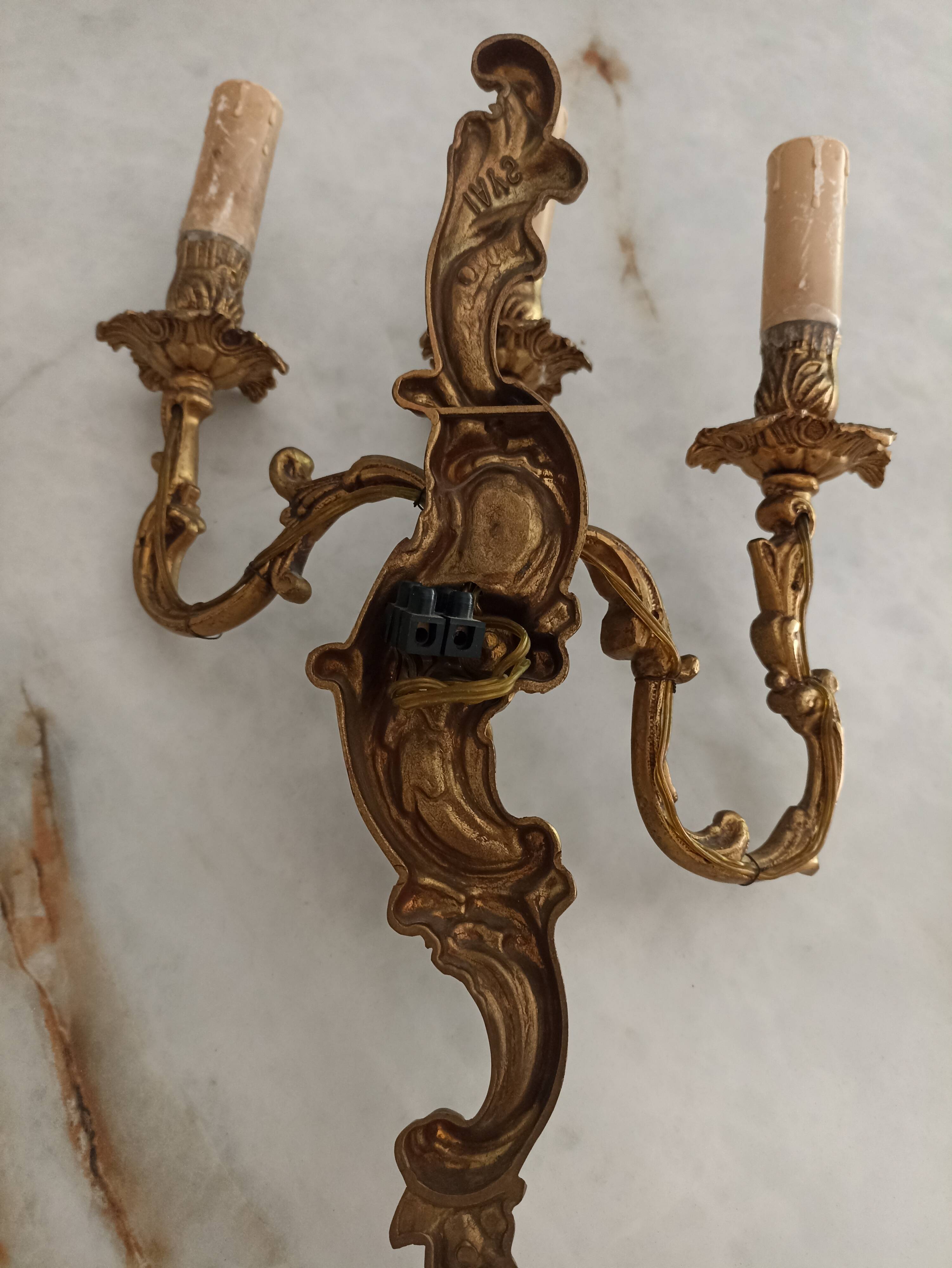 Wall lamp 3 candlestick candlesticks in electrified brass