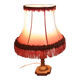 Vintage lamp, pink fringed pagoda shade and brass base.