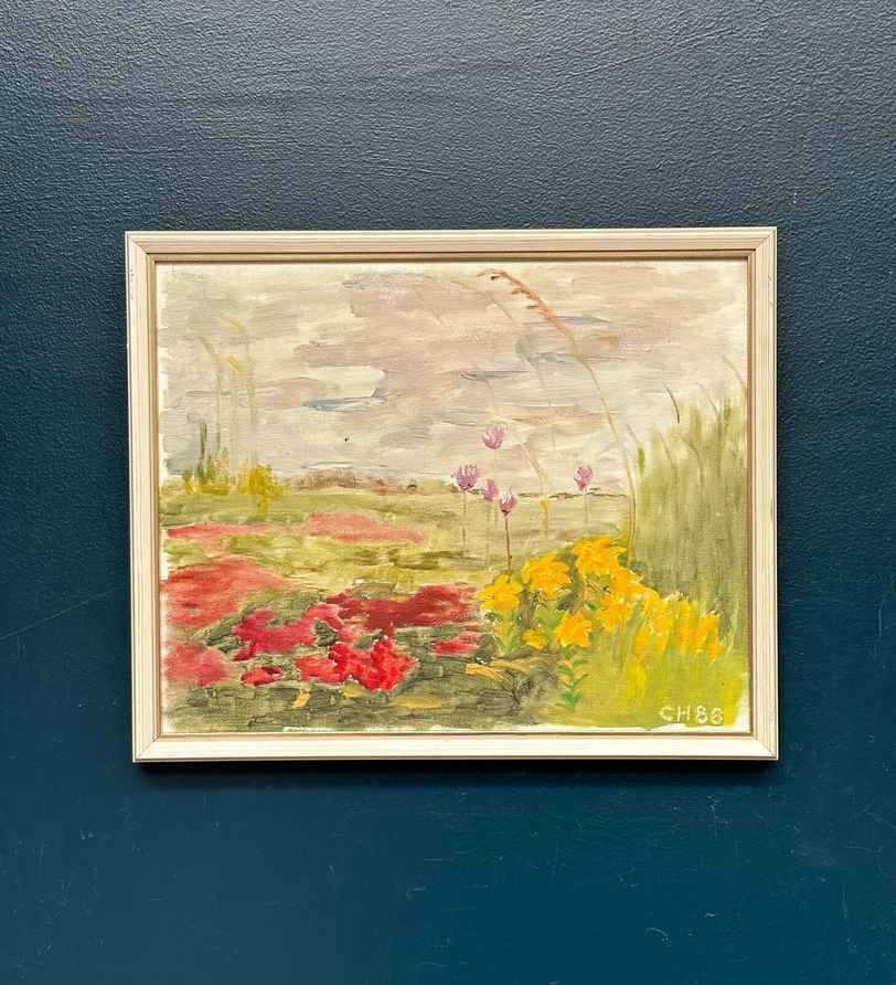 Original Swedish Oil On Panel – “Wild Flowers In Meadow”