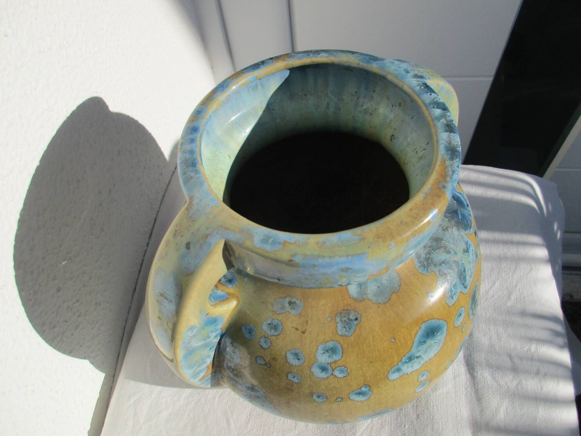 Vase grès de Pierrefonds signature au heaume FH glaçure bleu numéroté 431