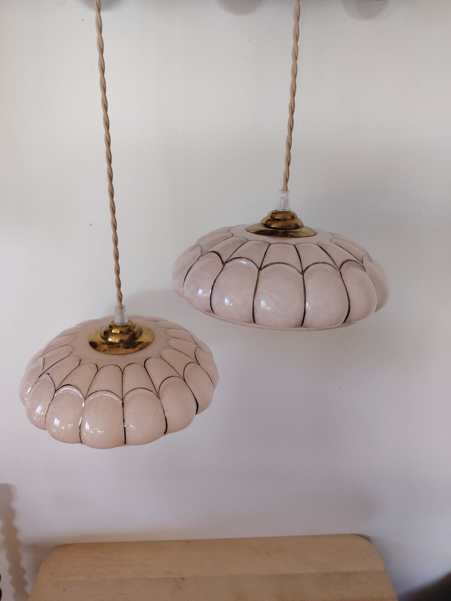 Art Deco pink glass suspensions from Clichy