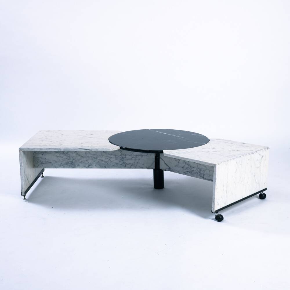 Table basse réglable en marbre noir et blanc italien, années 1980