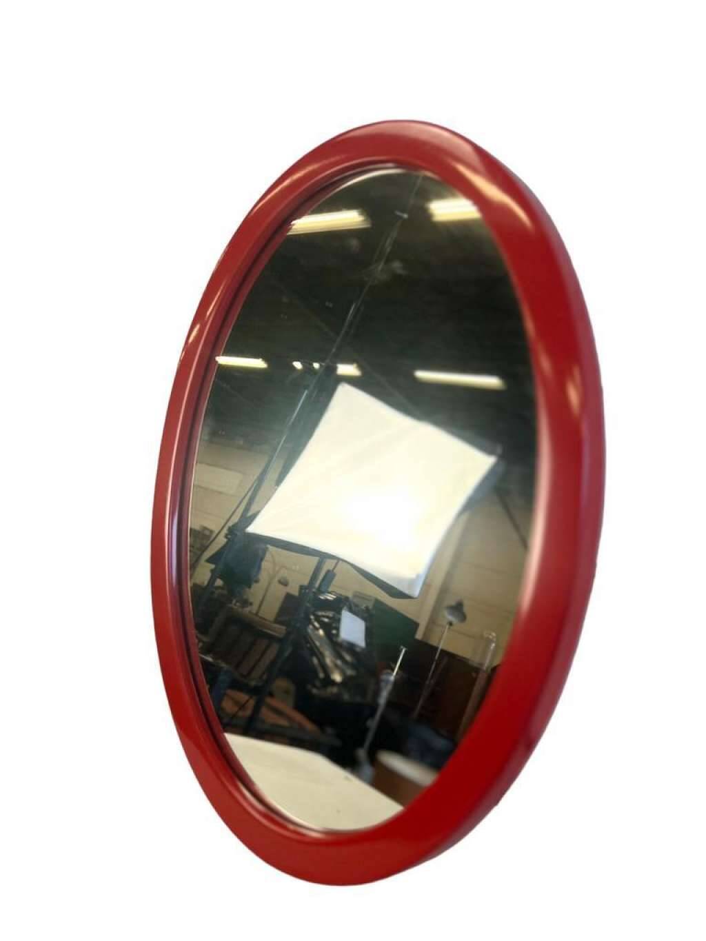 Vintage space age mirror in orange red