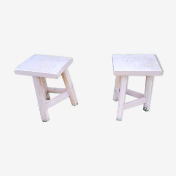 Pair of tripod stools raw wood