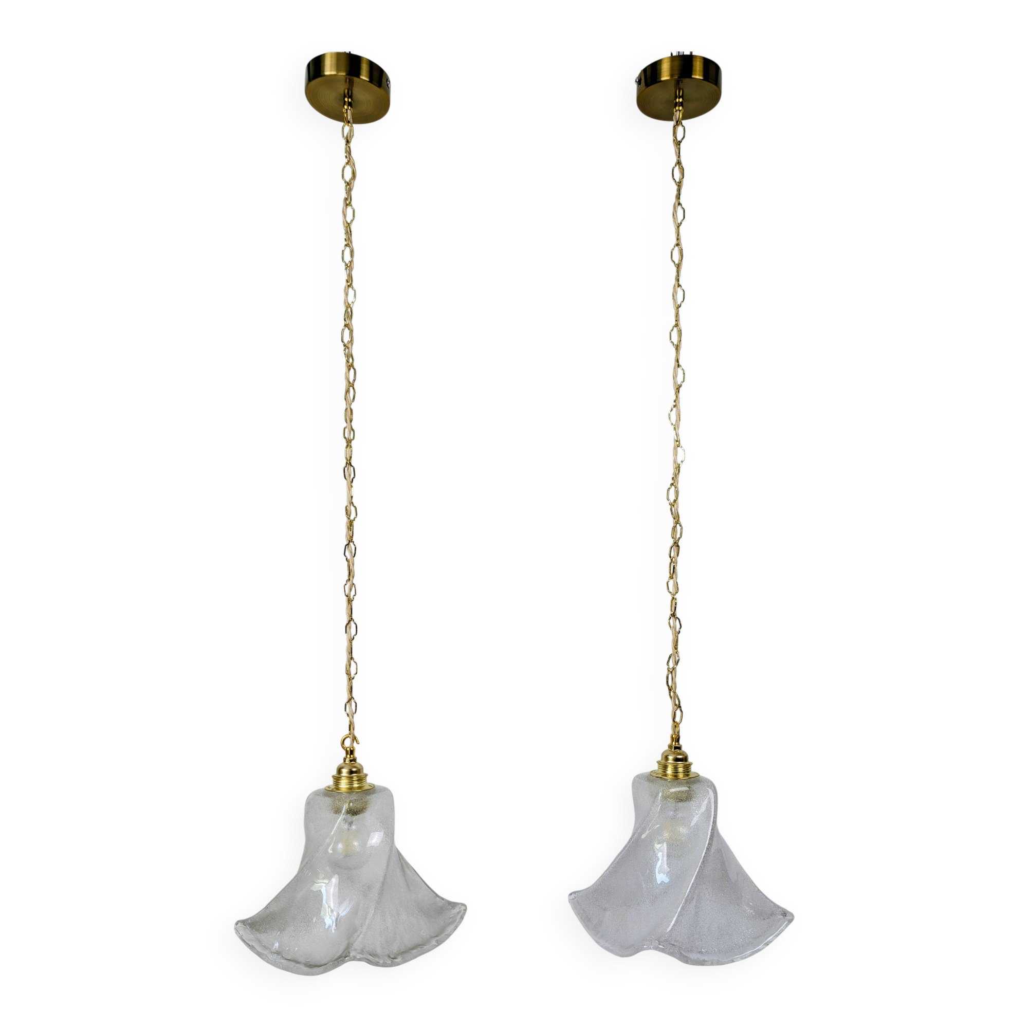 Pair of granite glass and brass pendant lights – poetic elegance