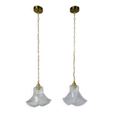 Pair of granite glass and brass pendant lights – poetic elegance