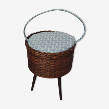 Sewing box in braided wicker rattan with removable storage