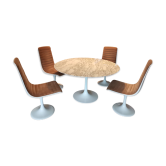 Table en marbre "Arkana" pied tulipe diam 130 cm