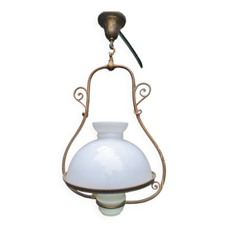 Lustre ancien en opaline et laiton