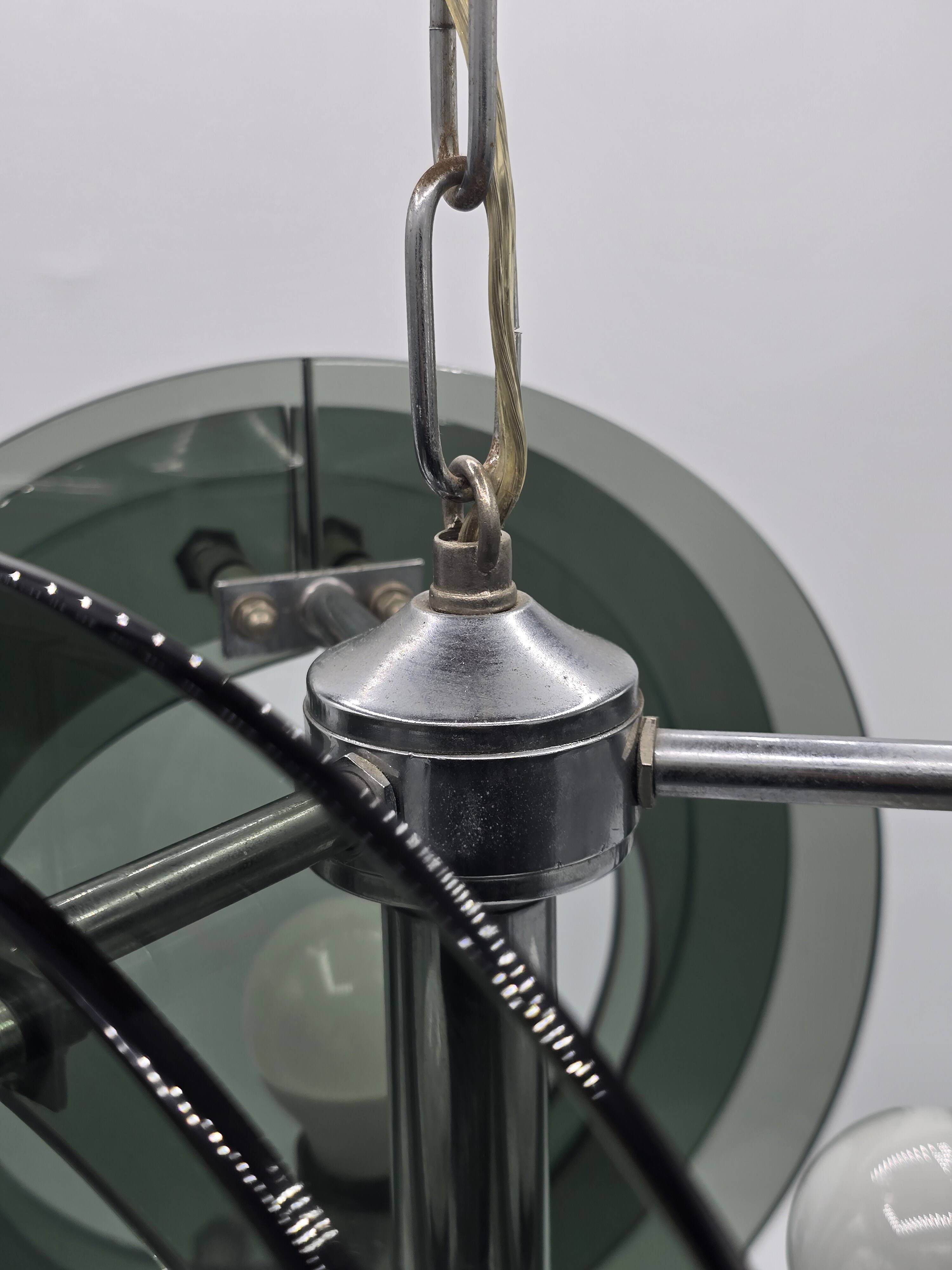 Suspension space age in thick grey-green smoked glass, in the style of Fontana.