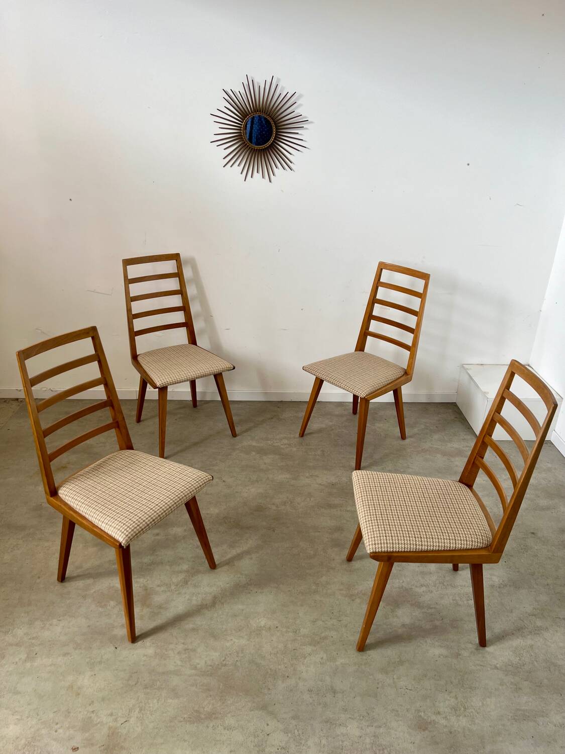 Set of 4 Scandinavian design beech chairs from the 70s vintage