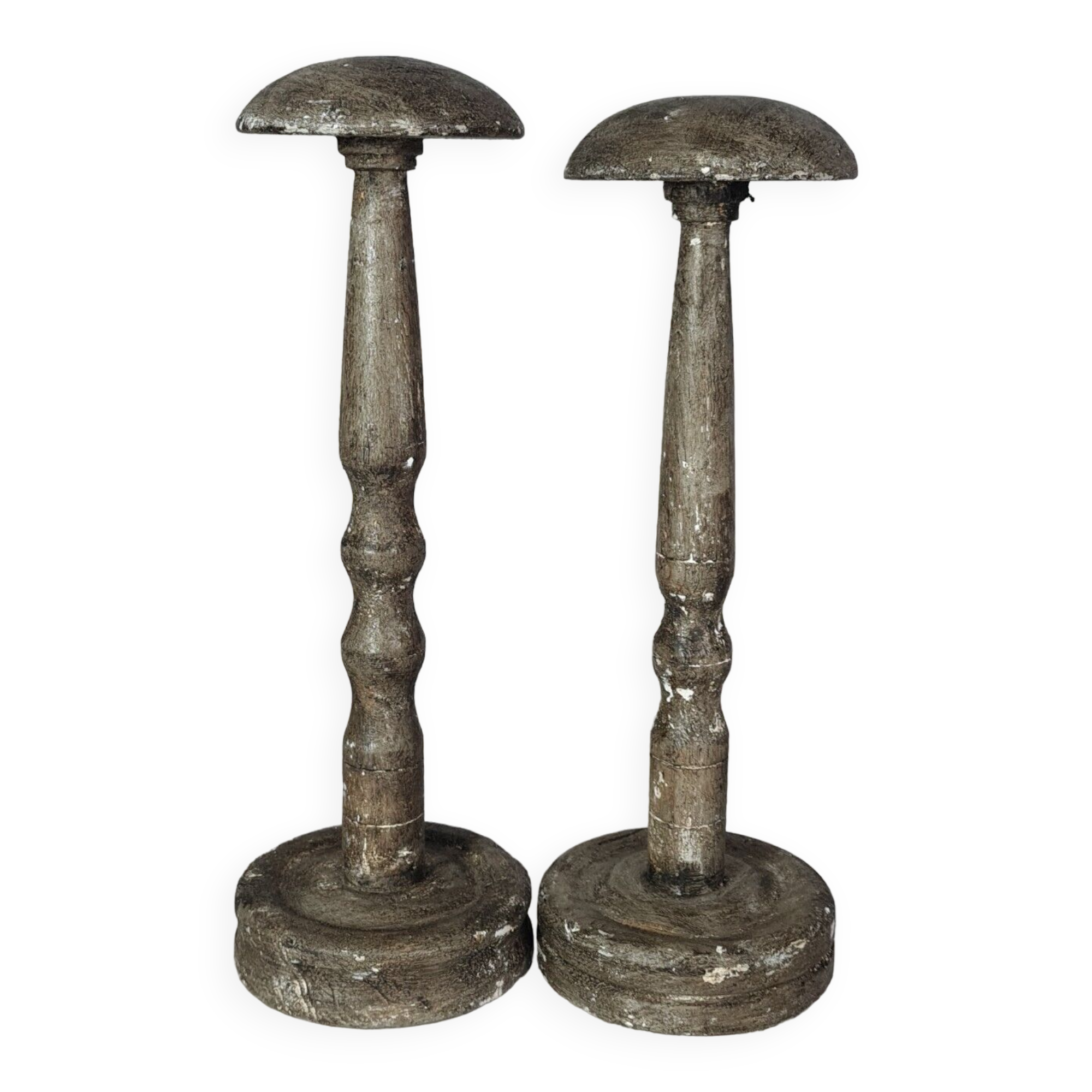 Old pair wooden hat holder patinated vintage 50s