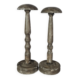 Old pair wooden hat holder patinated vintage 50s