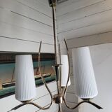 Vintage 3-light brass chandelier in opaline from the 60s