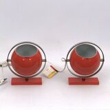 3 lampes de table globe orange des années 60 Stilux Milano modèle Saba