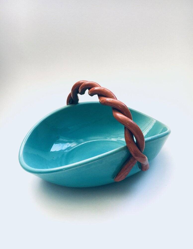Vintage studio art pottery candy bowl by Alexandre De Wemmel, Belgium, 1950s.
