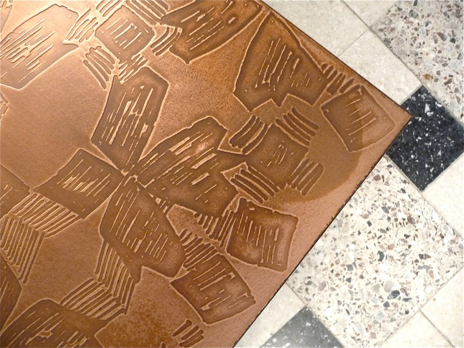 Copper side table with abstract relief from Opal Möbel, West-Germany 1960s